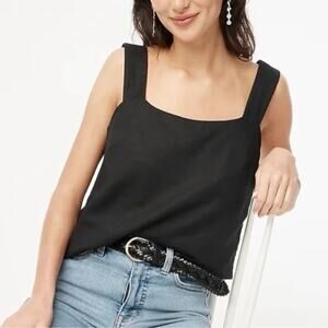 NWT J. Crew Factory Sz S Linen Blend Square Neck Linen Tank Black CA205 Natural